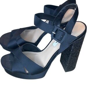 Nina Leonard size 10 black satin platform heels glitter detail